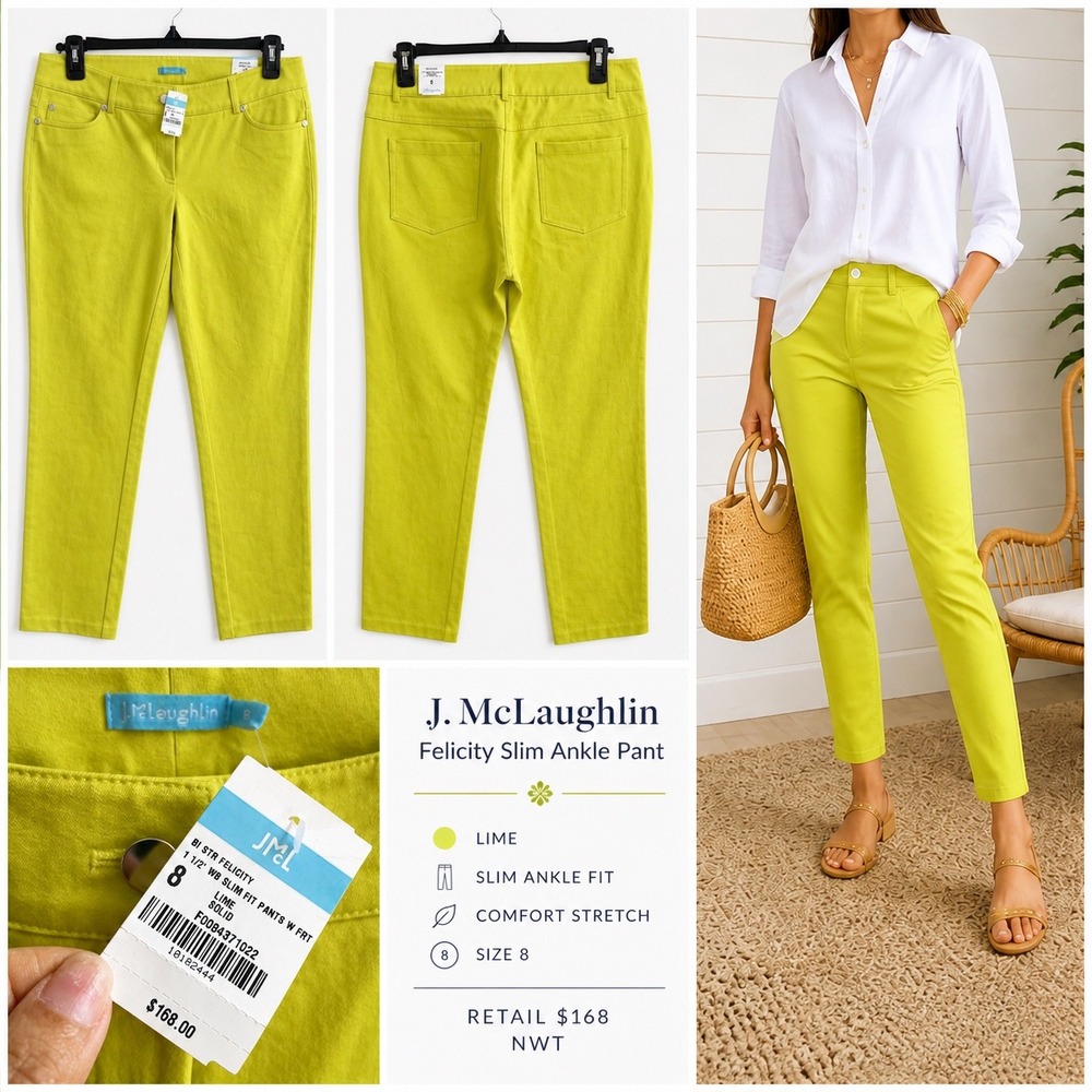 J.McLaughlin Felicity Pant Women 8 Lime Green Preppy Slim Bi-Stretch F0084371022